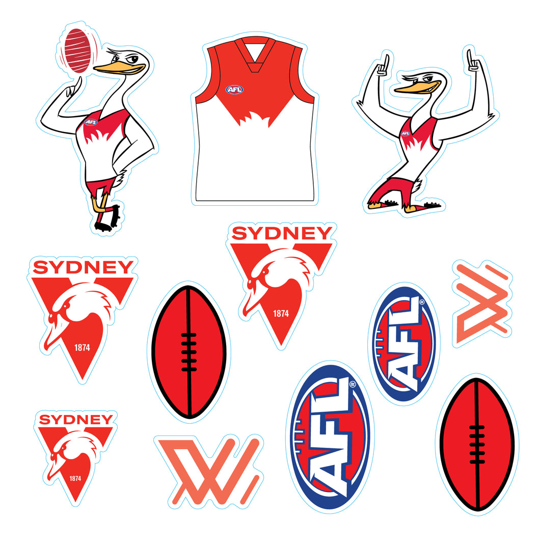 New! AFL Licensed Sydney Swans Team Sticker Sheet