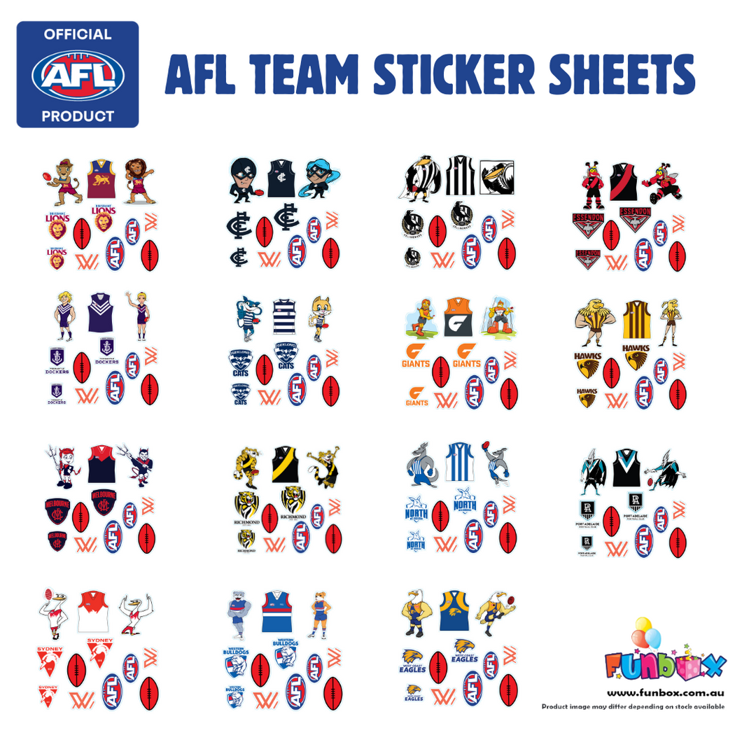 New! AFL Licensed Individual Team Sticker Sheets