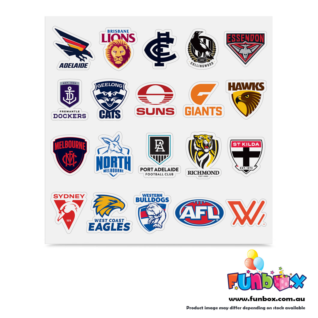 AFL Licensed Team Sticker Sheet (15 x 15cm)