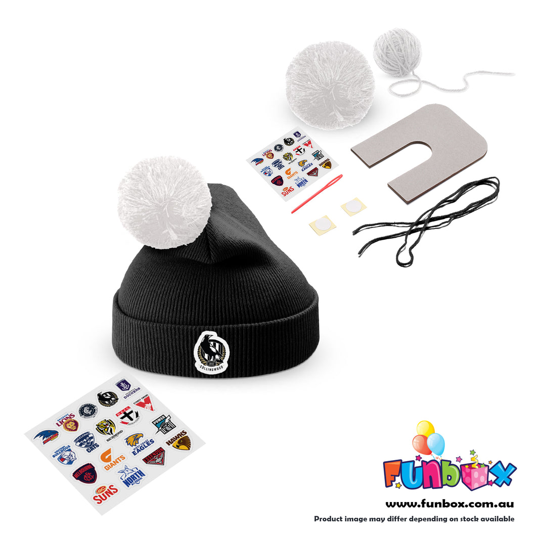 Beanie and Pom Pom Making Kit - Collingwood Magpies Colours